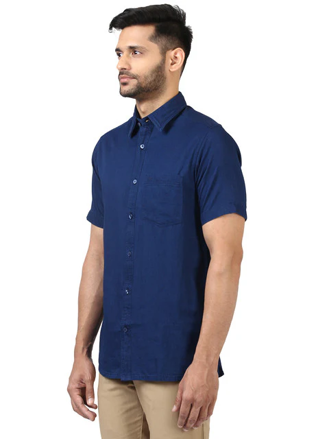 Colorplus Men Blue Solid Classic Fit Cotton Shirt - Image 3