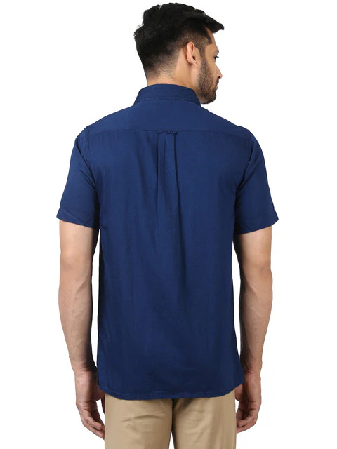 Colorplus Men Blue Solid Classic Fit Cotton Shirt - Image 4