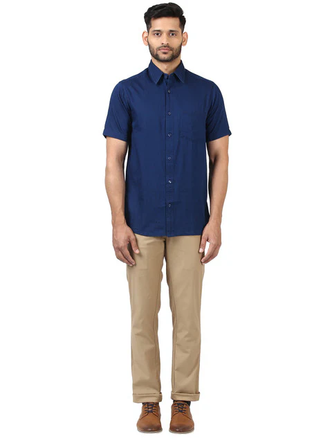Colorplus Men Blue Solid Classic Fit Cotton Shirt - Image 5