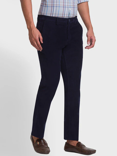Colorplus Men Blue Solid Contemporary Fit Cotton Blend Trouser - Image 2