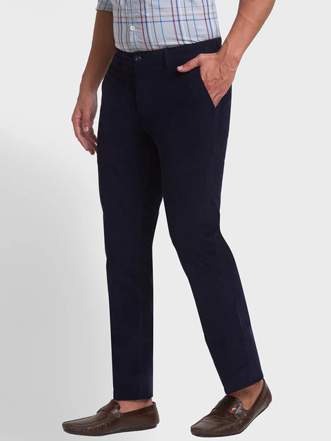 Colorplus Men Blue Solid Contemporary Fit Cotton Blend Trouser - Image 3