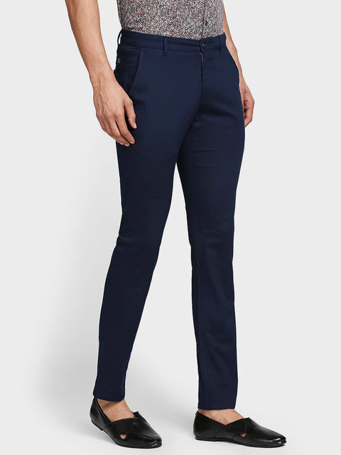 Colorplus Men Blue Solid Contemporary Fit Cotton Blend Trouser - Image 2