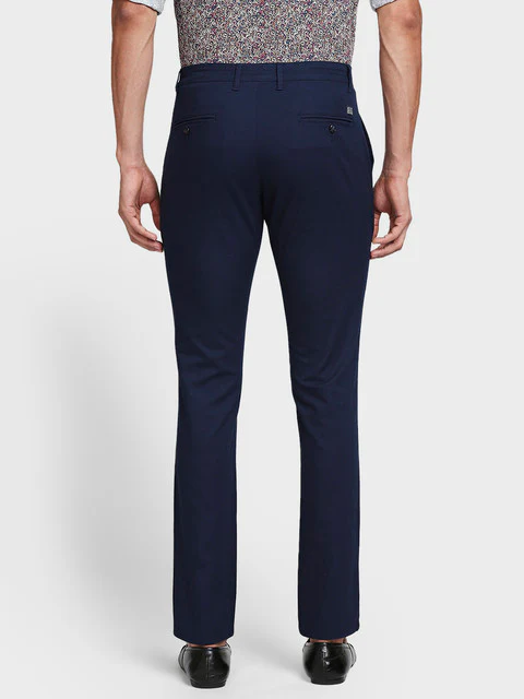 Colorplus Men Blue Solid Contemporary Fit Cotton Blend Trouser - Image 4