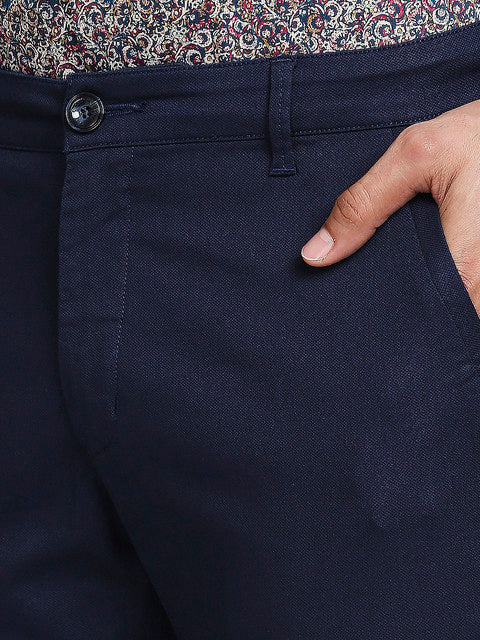 Colorplus Men Blue Solid Contemporary Fit Cotton Blend Trouser - Image 6
