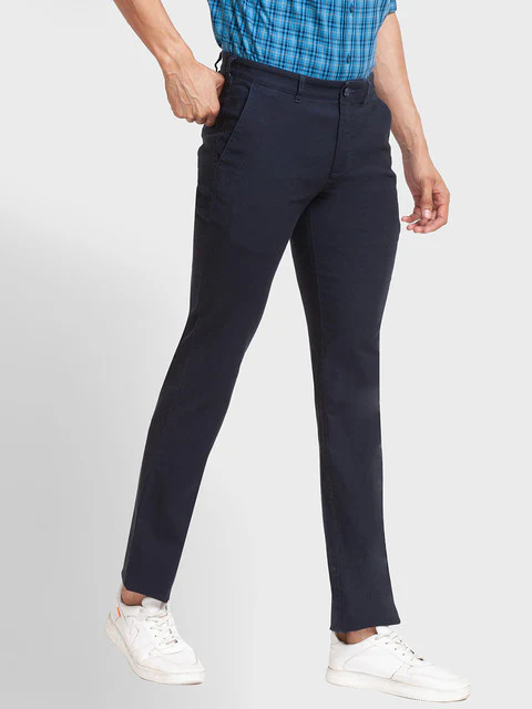 Colorplus Men Blue Solid Contemporary Fit Cotton Blend Trouser - Image 2