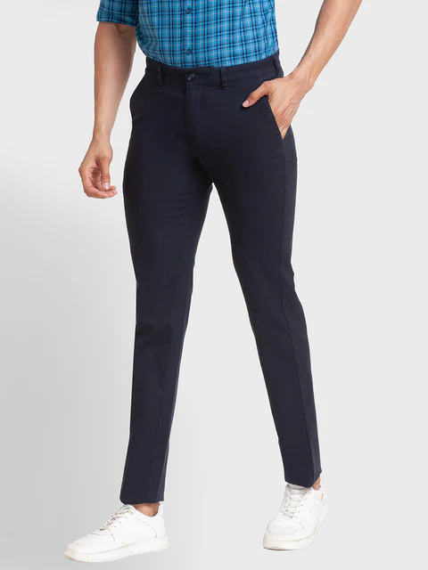 Colorplus Men Blue Solid Contemporary Fit Cotton Blend Trouser - Image 3