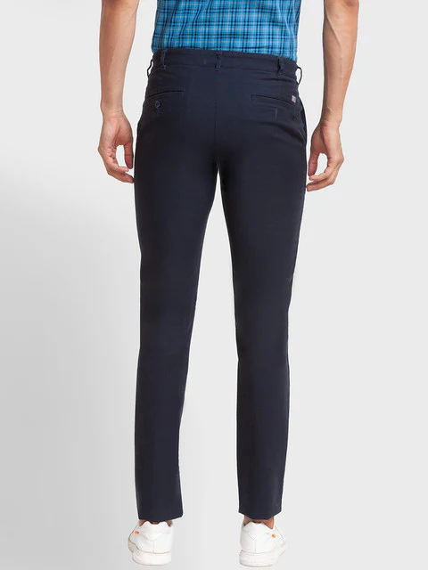 Colorplus Men Blue Solid Contemporary Fit Cotton Blend Trouser - Image 4