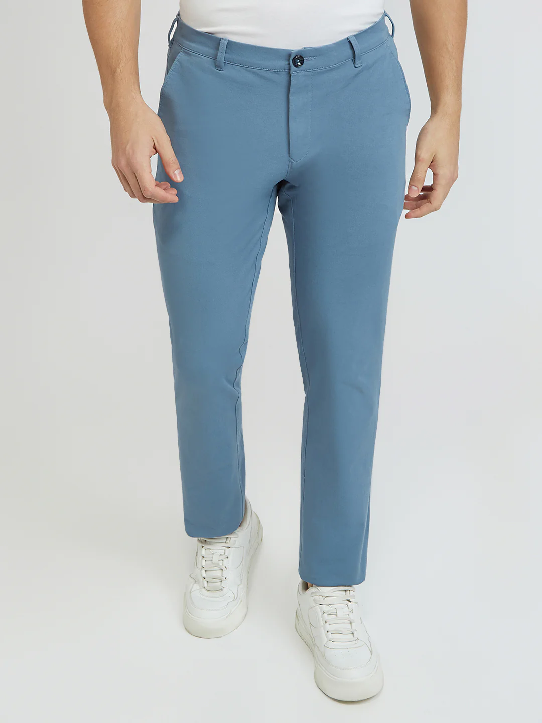 Colorplus Men Blue Solid Piece Dyed Contemporary Fit Cotton Blend Trouser