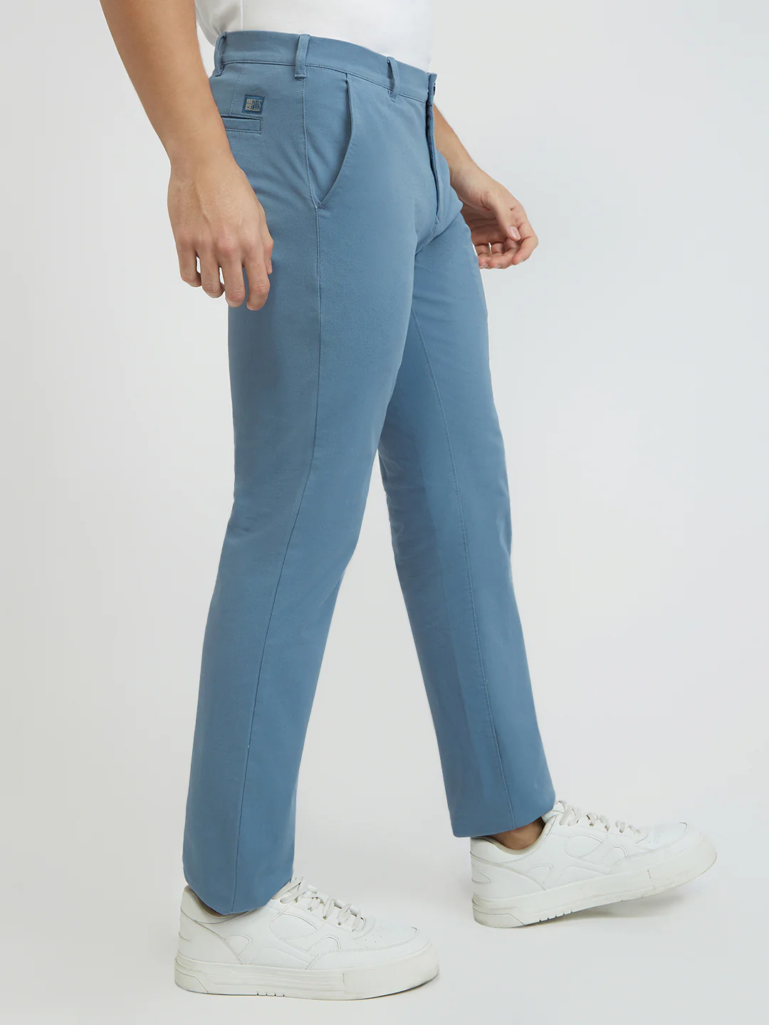 Colorplus Men Blue Solid Piece Dyed Contemporary Fit Cotton Blend Trouser - Image 2