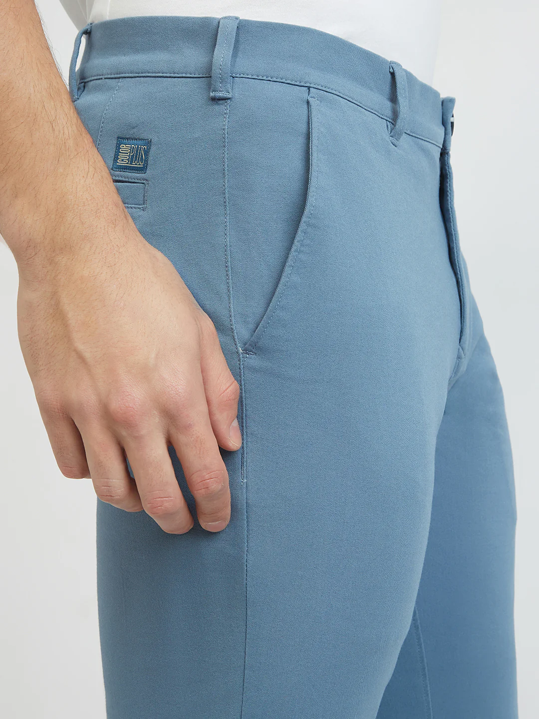 Colorplus Men Blue Solid Piece Dyed Contemporary Fit Cotton Blend Trouser - Image 6