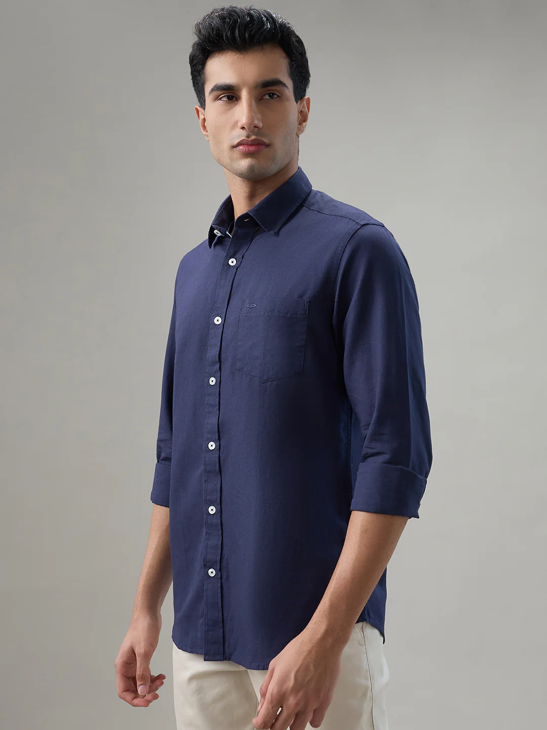 Colorplus Men Blue Solid Piece Dyed Contemporary Fit Linen Blend Casual Shirt - Image 3