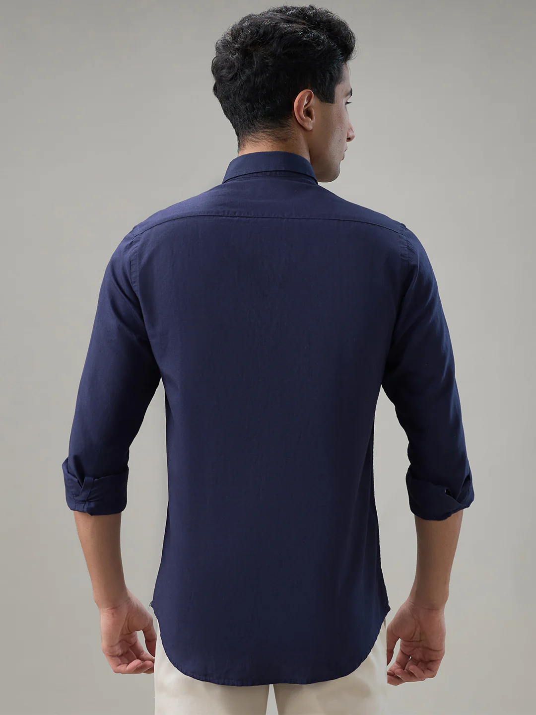 Colorplus Men Blue Solid Piece Dyed Contemporary Fit Linen Blend Casual Shirt - Image 4