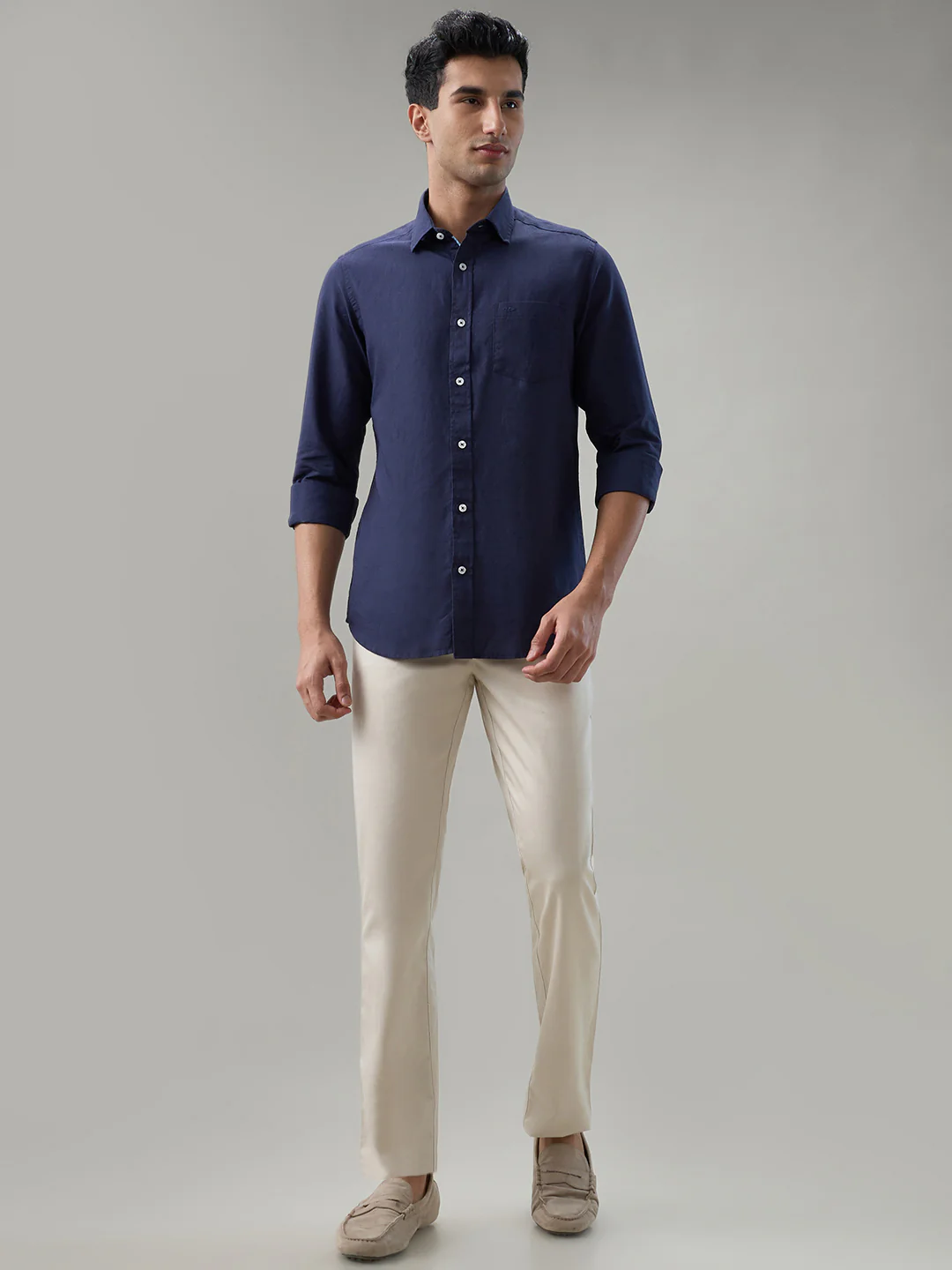 Colorplus Men Blue Solid Piece Dyed Contemporary Fit Linen Blend Casual Shirt - Image 5
