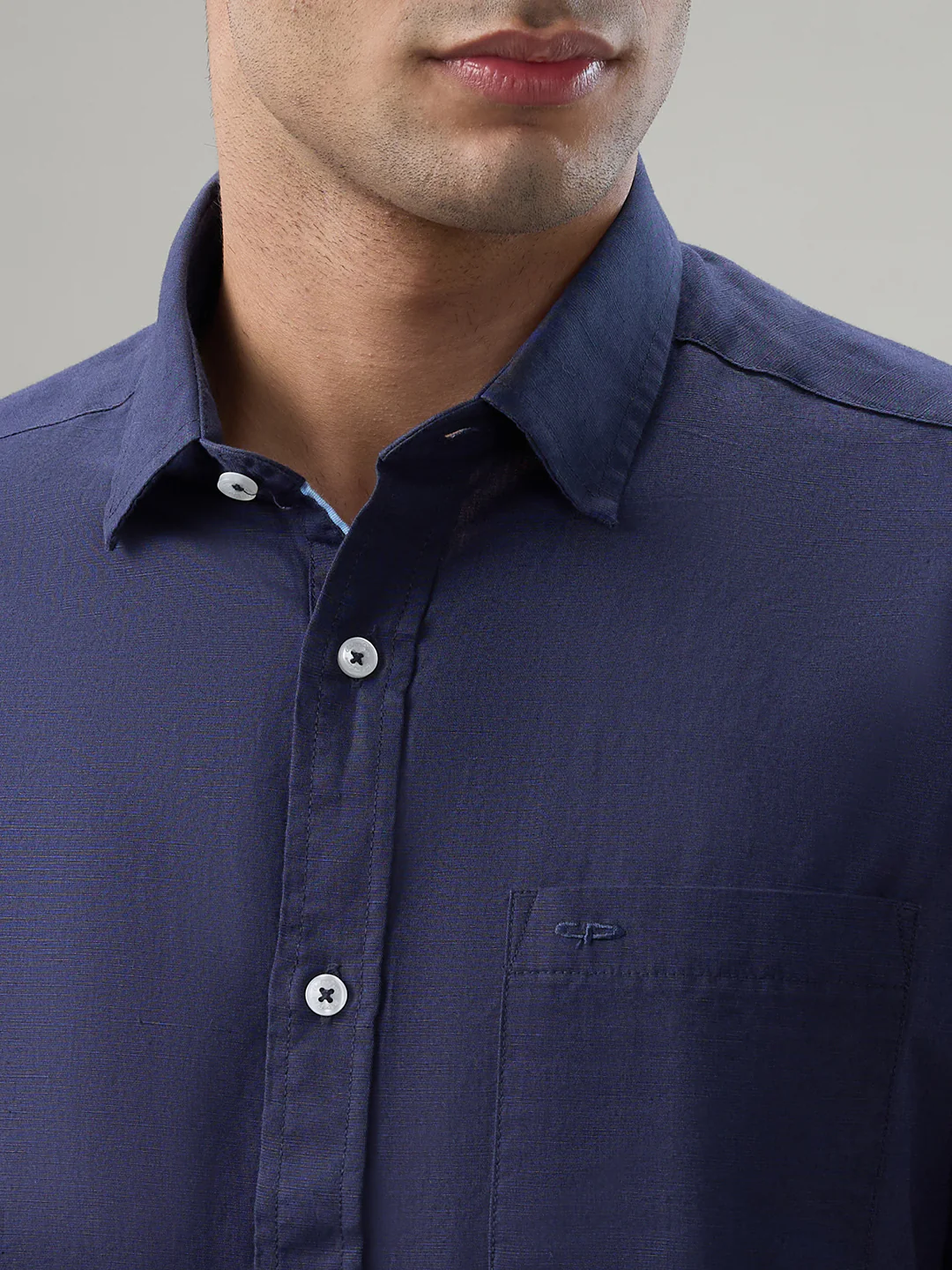 Colorplus Men Blue Solid Piece Dyed Contemporary Fit Linen Blend Casual Shirt - Image 6