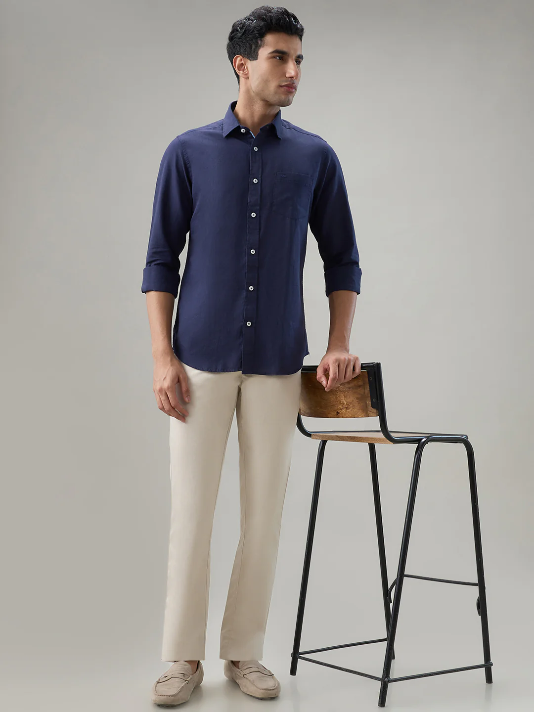 Colorplus Men Blue Solid Piece Dyed Contemporary Fit Linen Blend Casual Shirt - Image 7