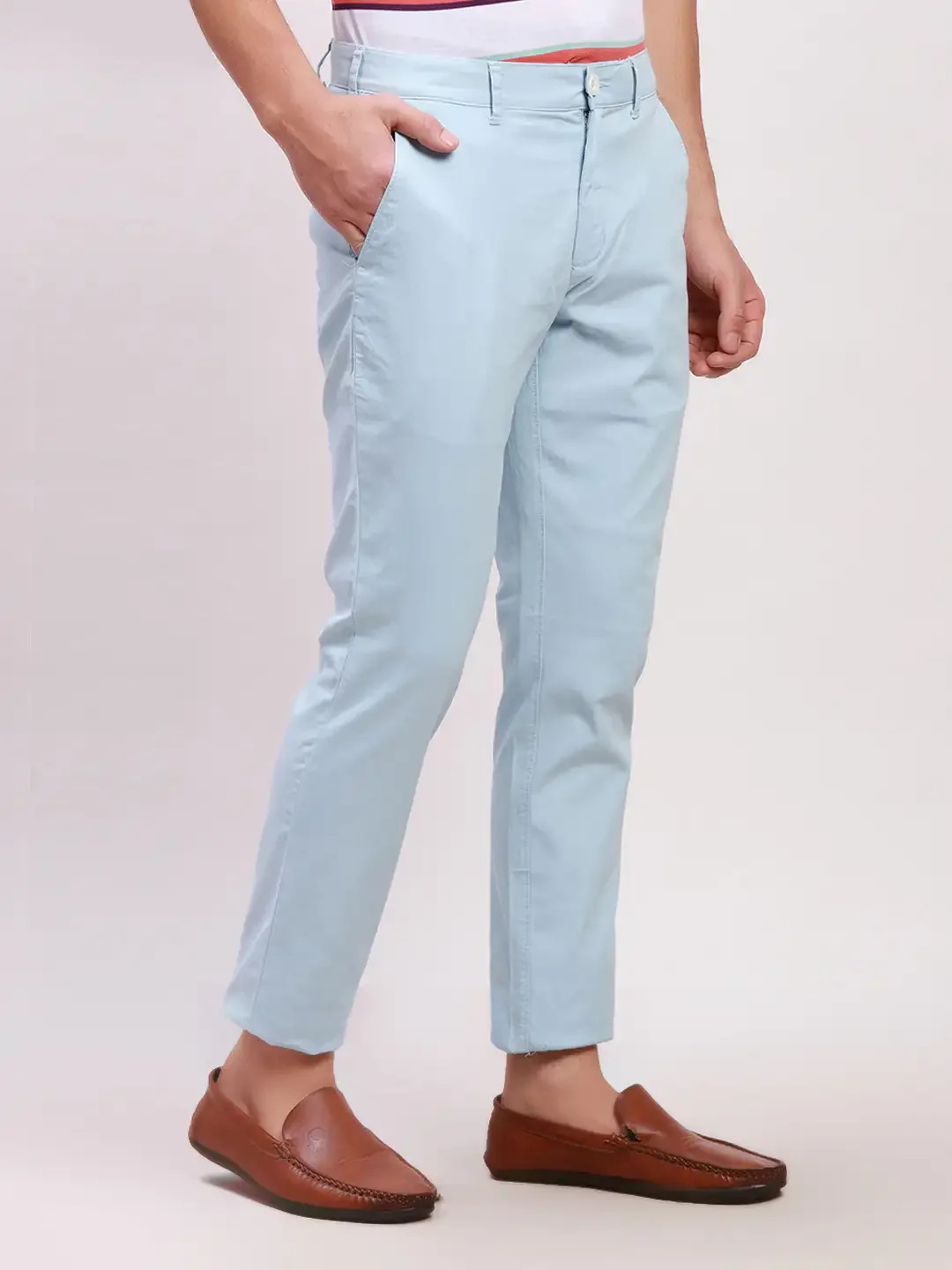 Colorplus Men Blue Solid Piece Dyed Nuvo Fit Cotton Blend Trousers - Image 2