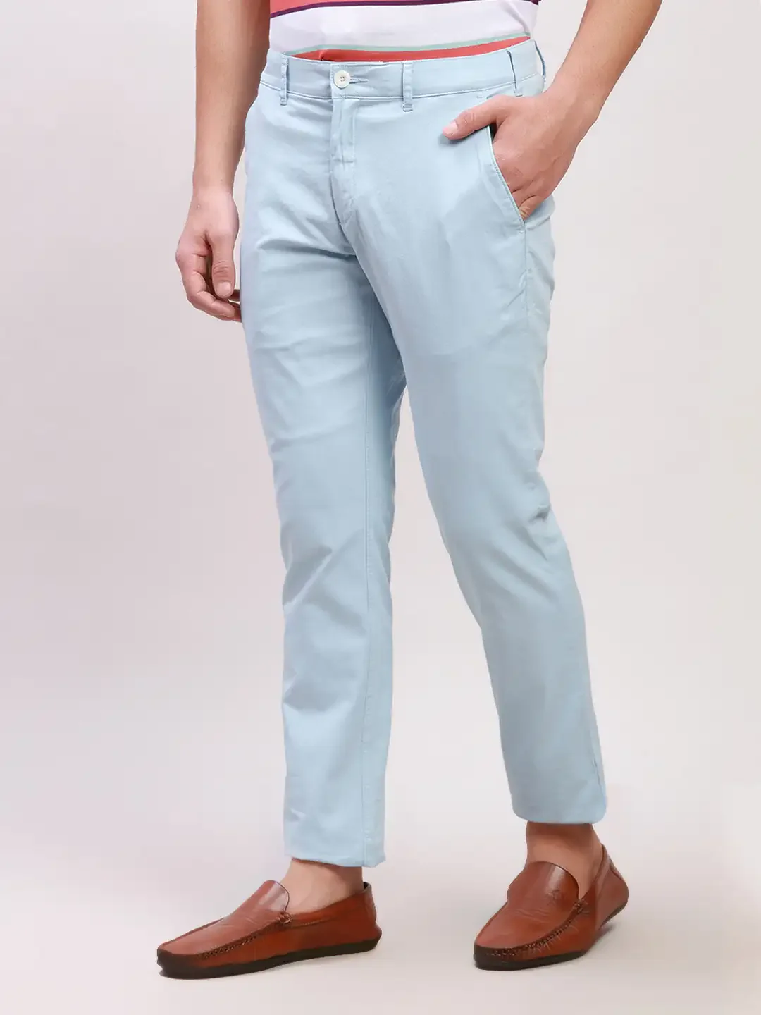 Colorplus Men Blue Solid Piece Dyed Nuvo Fit Cotton Blend Trousers - Image 3