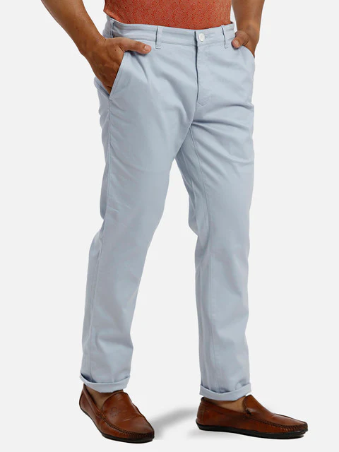 Colorplus Men Blue Solid Piece Dyed Slim Fit Cotton Blend Trouser - Image 2