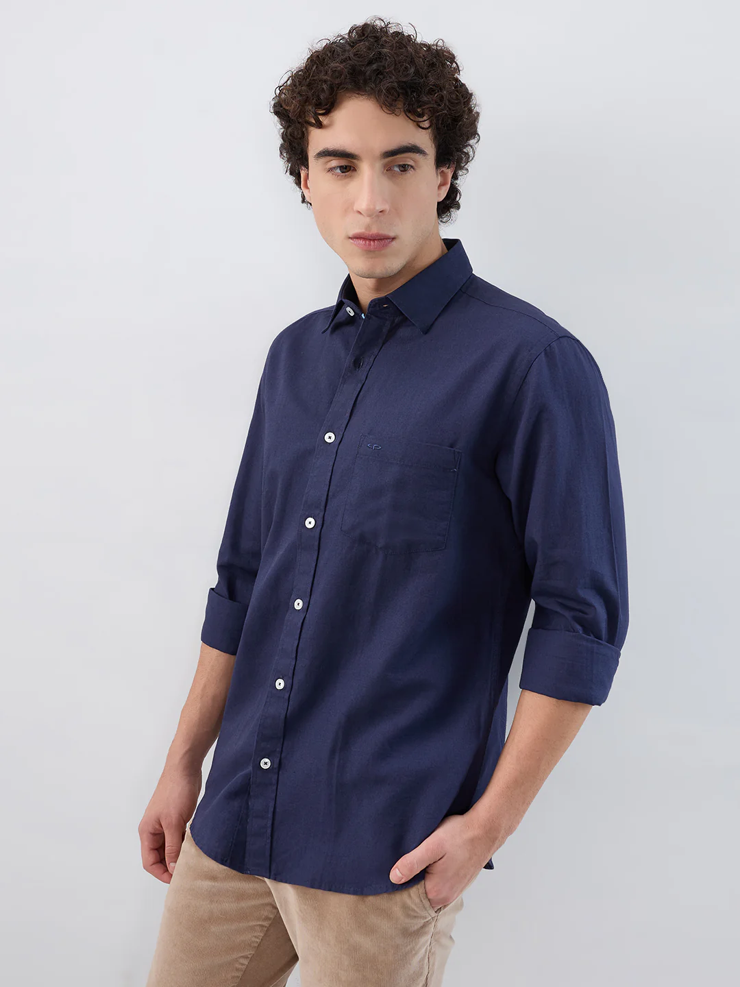 Colorplus Men Blue Solid Piece Dyed Tailored Fit Linen Blend Shirt - Image 3