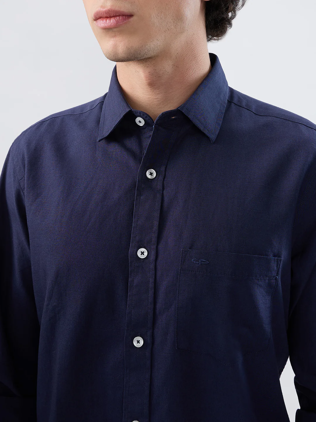 Colorplus Men Blue Solid Piece Dyed Tailored Fit Linen Blend Shirt - Image 6
