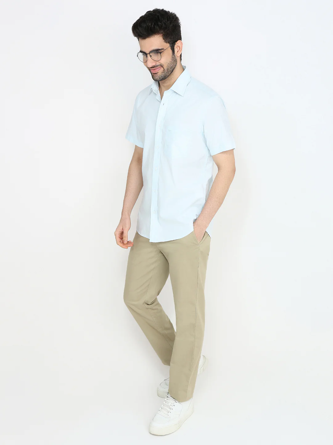 Colorplus Men Blue Solid Regular Fit Cotton Blend Half Sleeve Casual Shirt - Image 5
