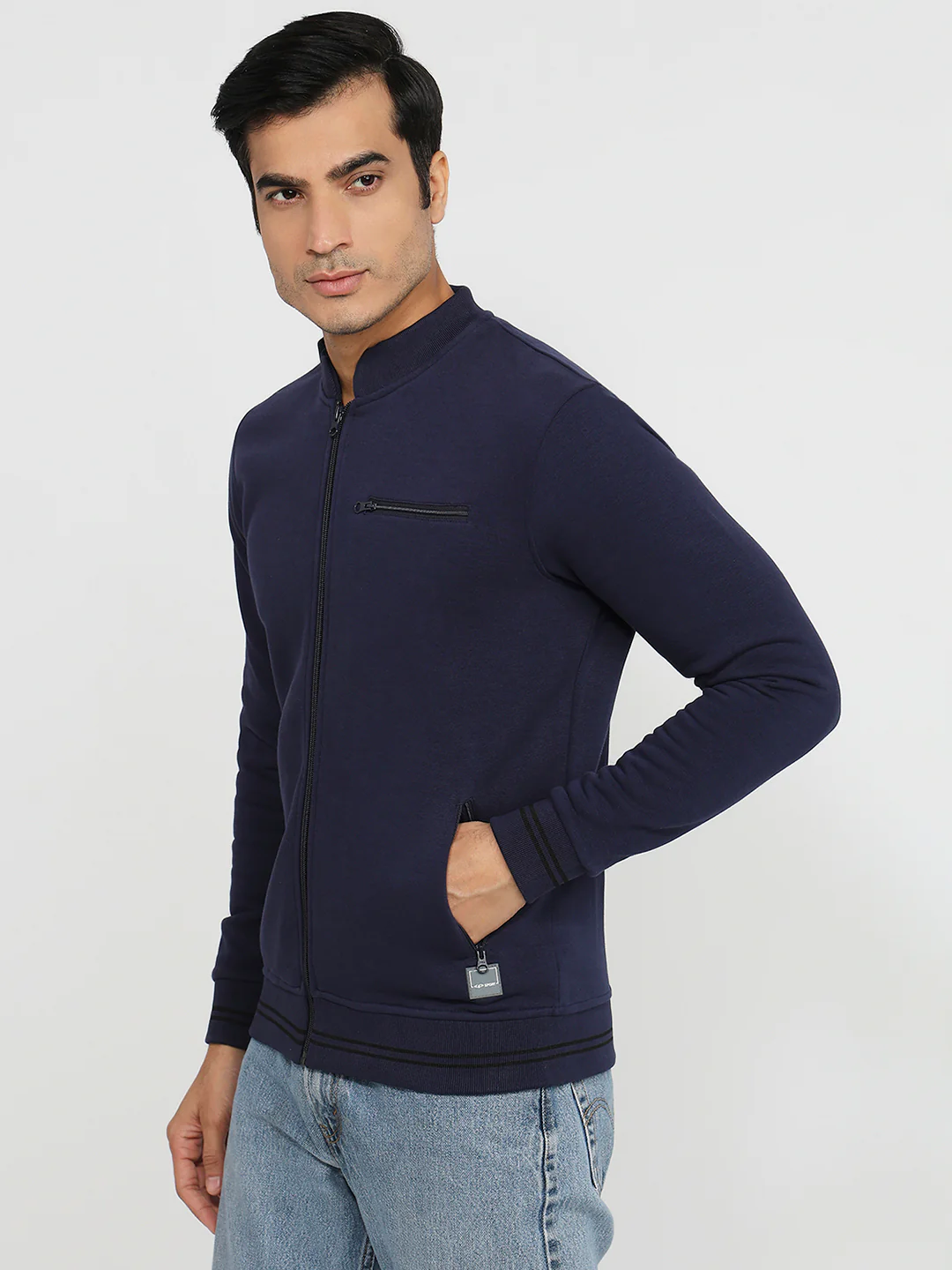 Colorplus Men Blue Solid Regular Fit Cotton Blend Sweatshirt - Image 2