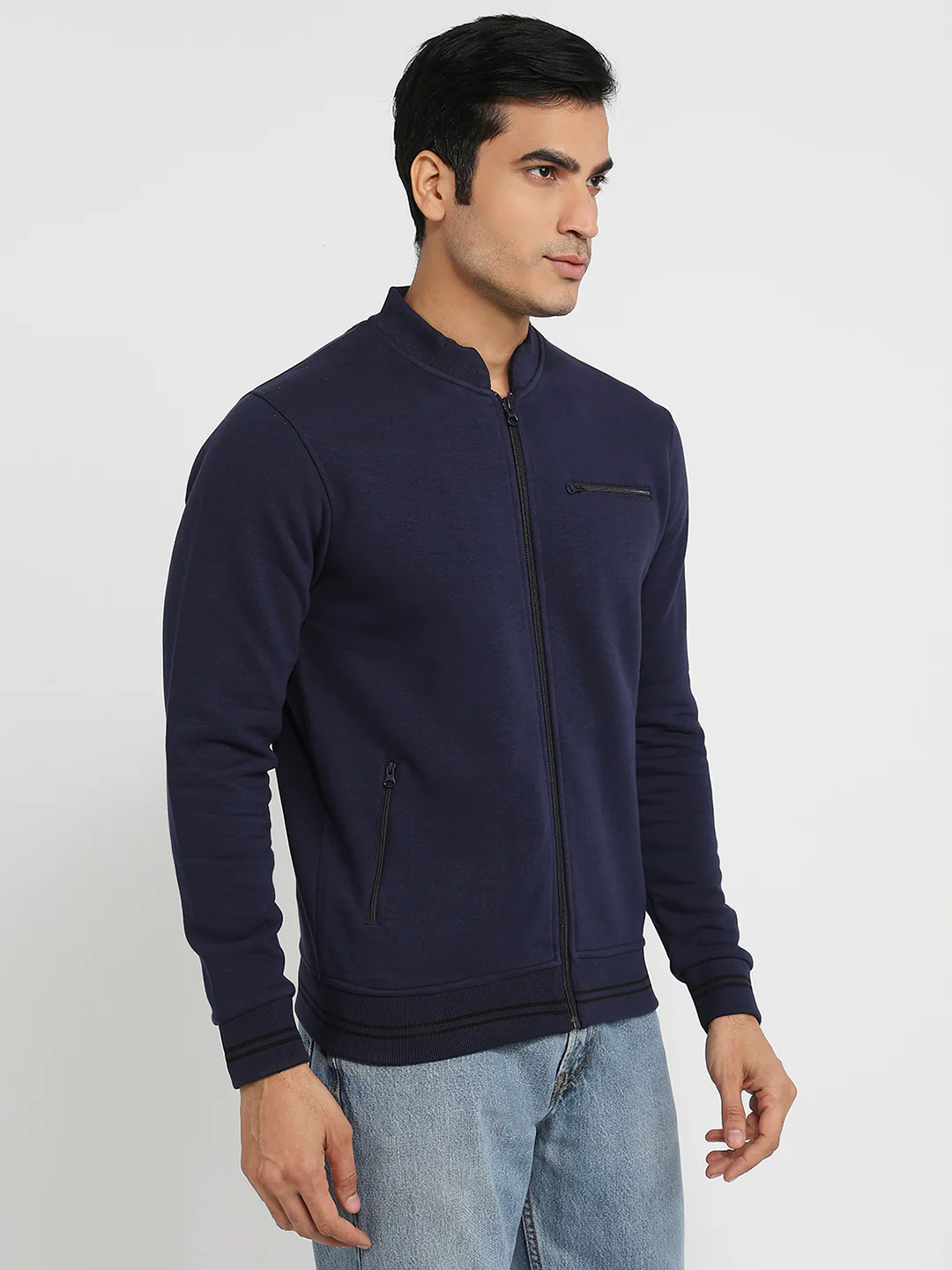 Colorplus Men Blue Solid Regular Fit Cotton Blend Sweatshirt - Image 3