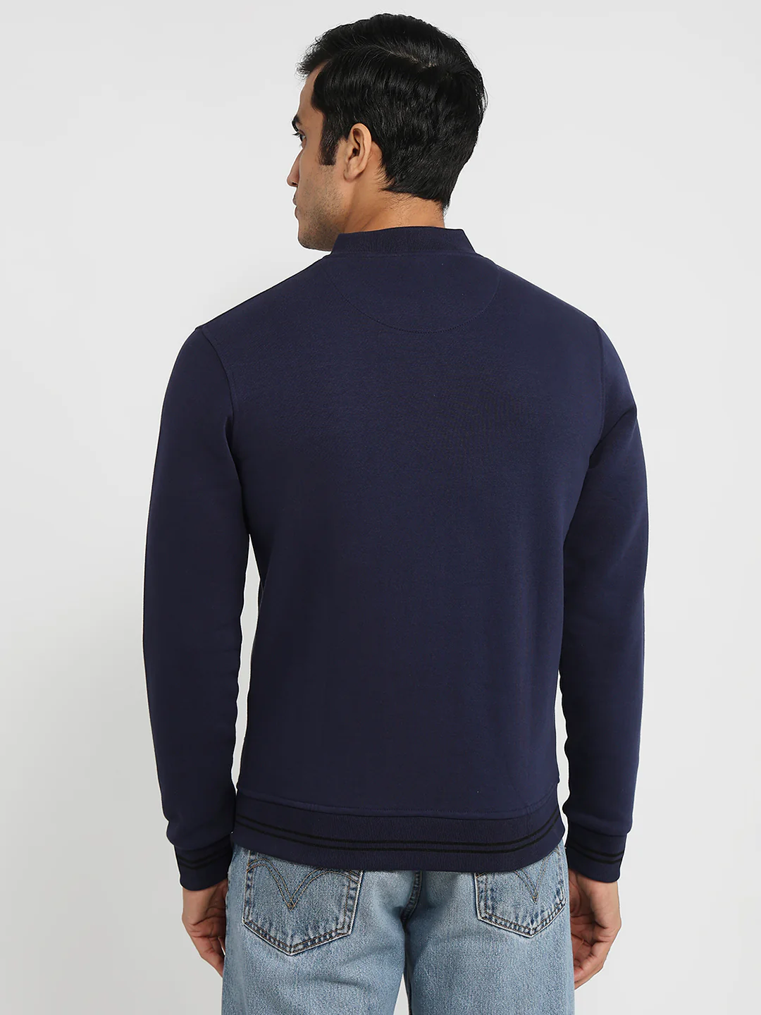 Colorplus Men Blue Solid Regular Fit Cotton Blend Sweatshirt - Image 4