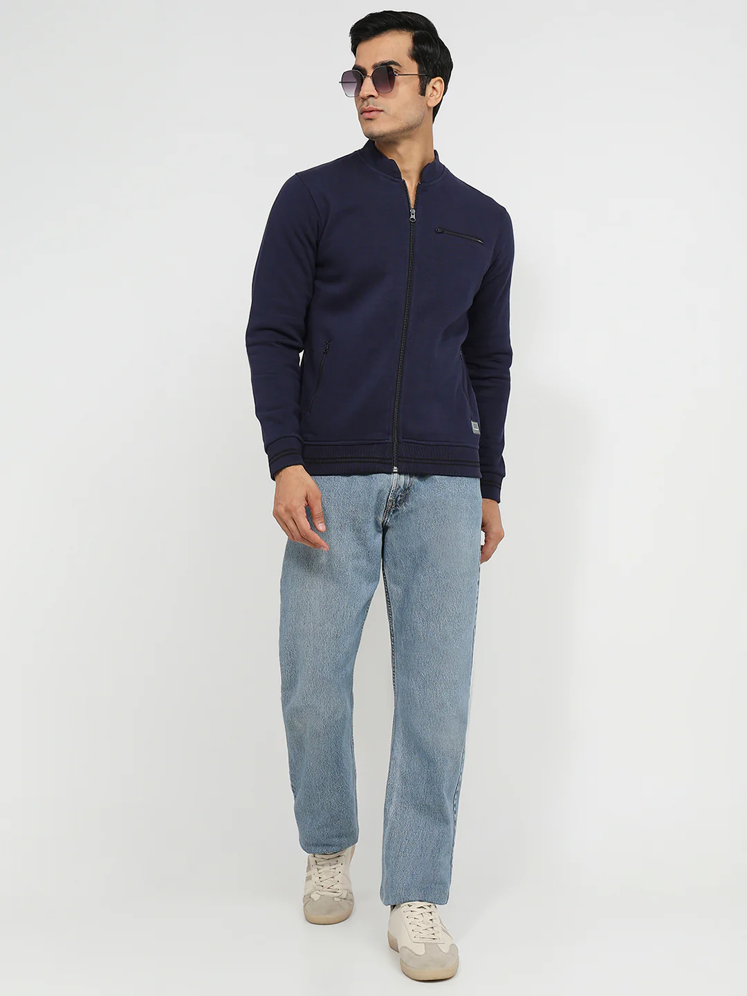 Colorplus Men Blue Solid Regular Fit Cotton Blend Sweatshirt - Image 5