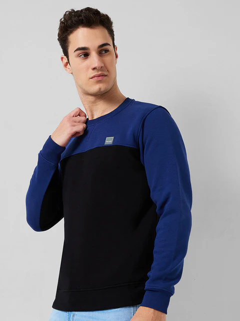 Colorplus Men Blue Solid Regular Fit Cotton Blend Sweatshirt - Image 2