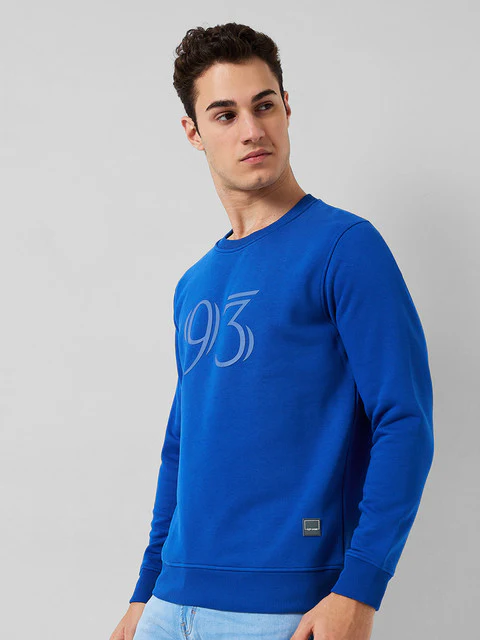 Colorplus Men Blue Solid Regular Fit Cotton Blend Sweatshirt - Image 2