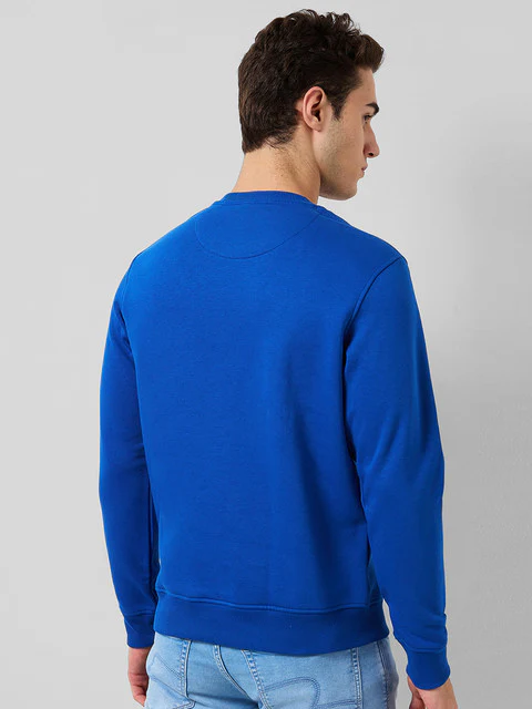 Colorplus Men Blue Solid Regular Fit Cotton Blend Sweatshirt - Image 3