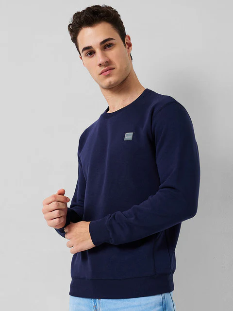 Colorplus Men Blue Solid Regular Fit Cotton Blend Sweatshirt - Image 2