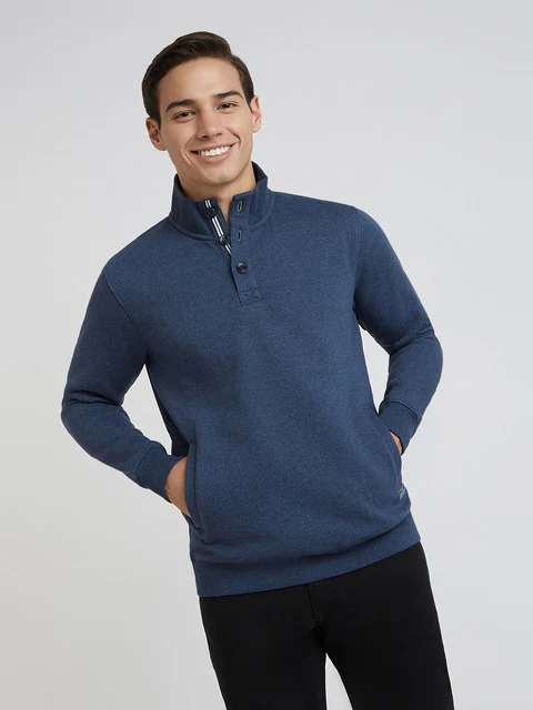 Colorplus Men Blue Solid Regular Fit Cotton Blend Sweatshirt