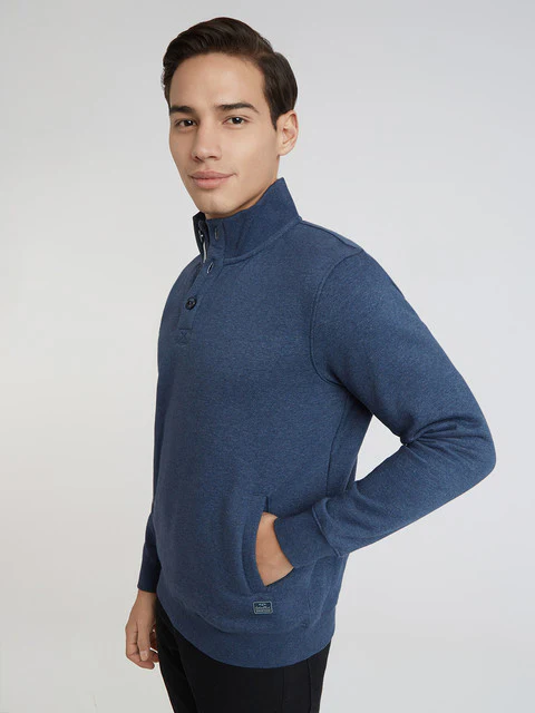 Colorplus Men Blue Solid Regular Fit Cotton Blend Sweatshirt - Image 3