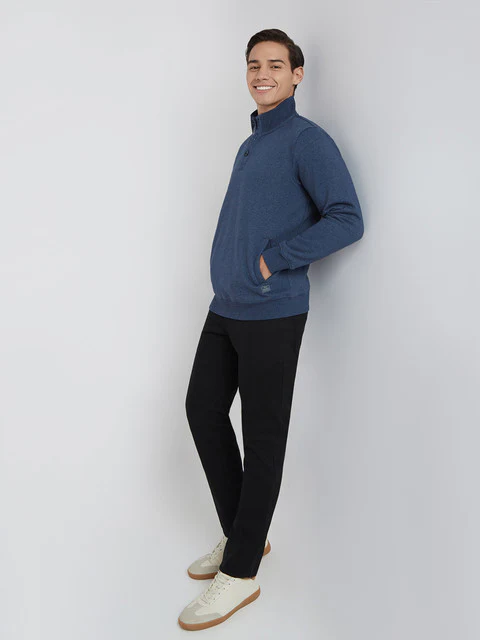 Colorplus Men Blue Solid Regular Fit Cotton Blend Sweatshirt - Image 5
