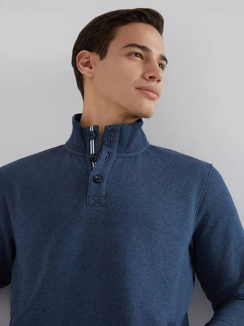 Colorplus Men Blue Solid Regular Fit Cotton Blend Sweatshirt - Image 6