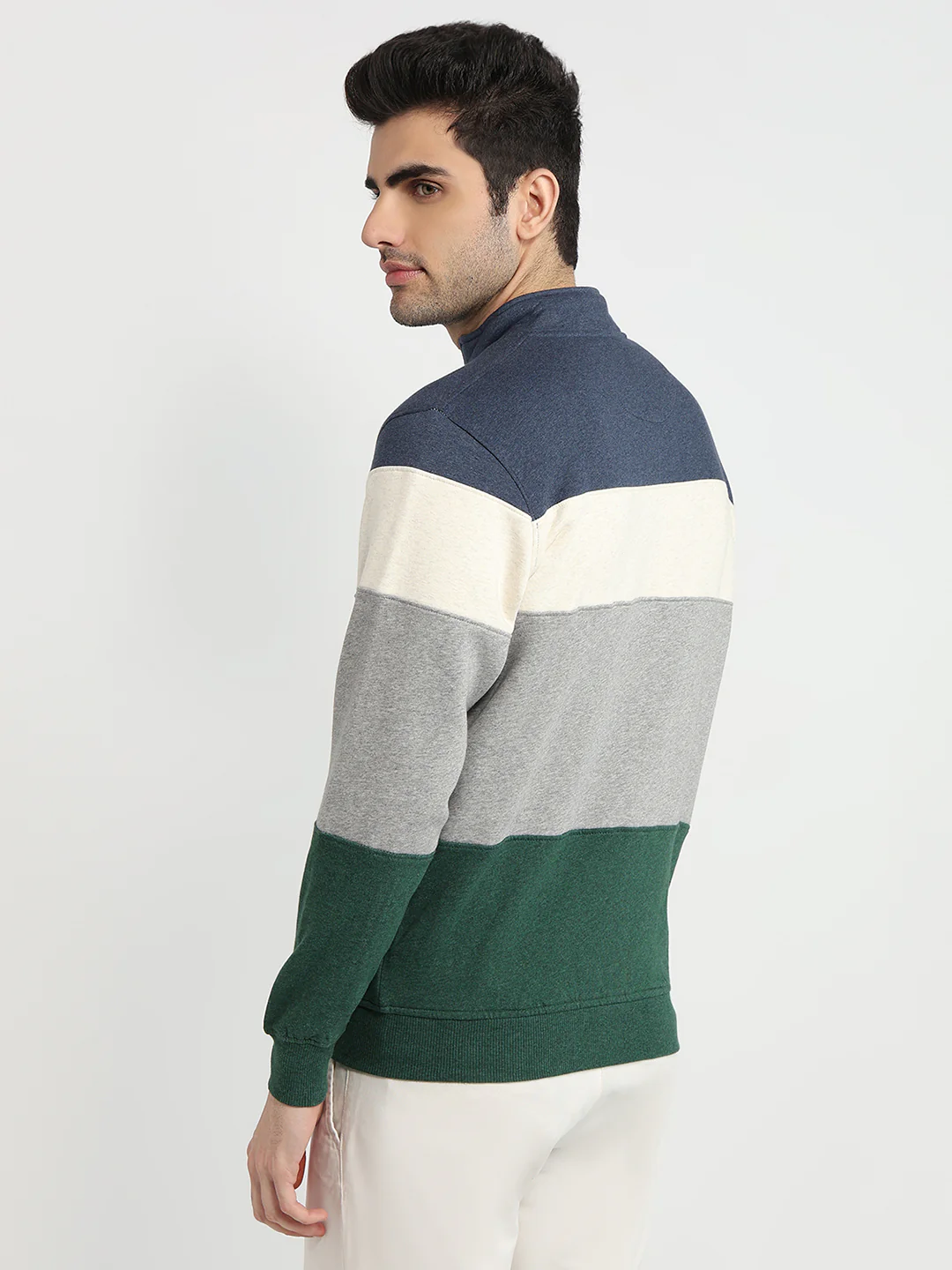 Colorplus Men Blue Solid Regular Fit Cotton Blend Sweatshirt - Image 4