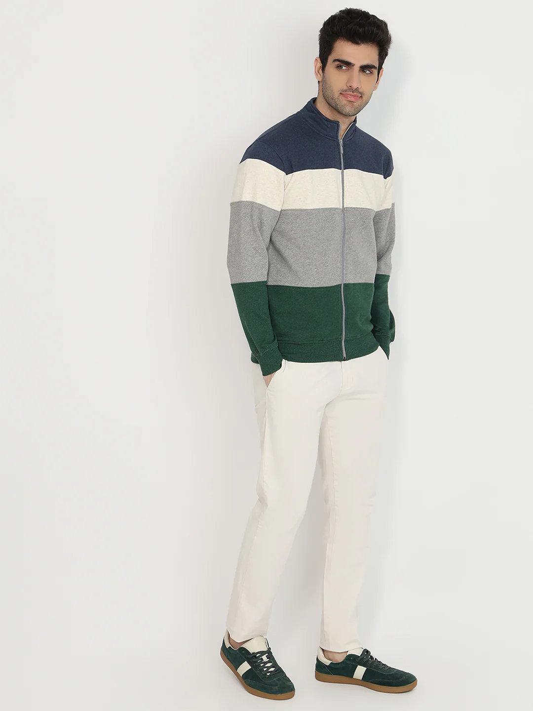 Colorplus Men Blue Solid Regular Fit Cotton Blend Sweatshirt - Image 5