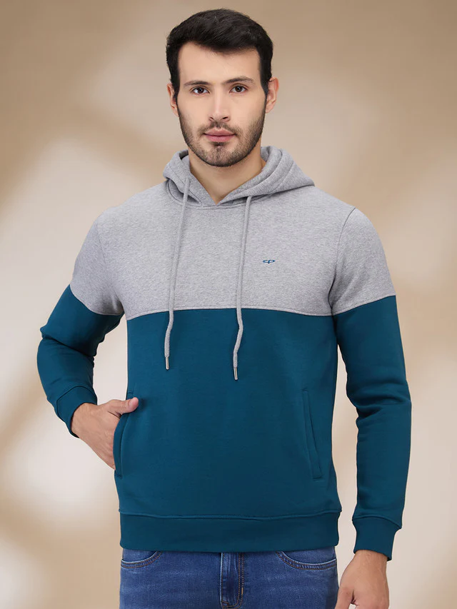 Colorplus Men Blue Solid Regular Fit Cotton Blend Sweatshirt