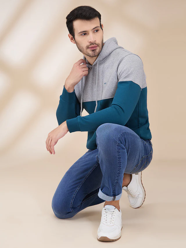 Colorplus Men Blue Solid Regular Fit Cotton Blend Sweatshirt - Image 2