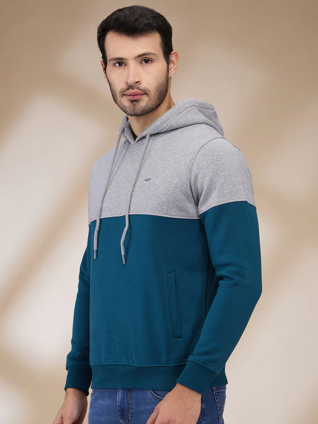 Colorplus Men Blue Solid Regular Fit Cotton Blend Sweatshirt - Image 3