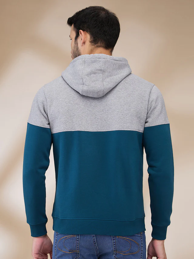 Colorplus Men Blue Solid Regular Fit Cotton Blend Sweatshirt - Image 4