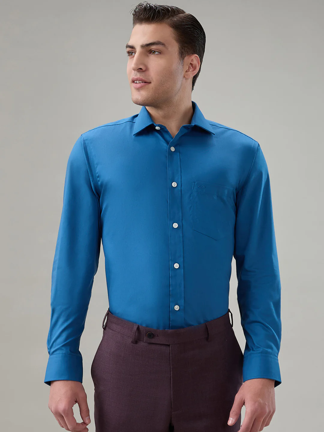 Colorplus Men Blue Solid Regular Fit Cotton Casual Shirt