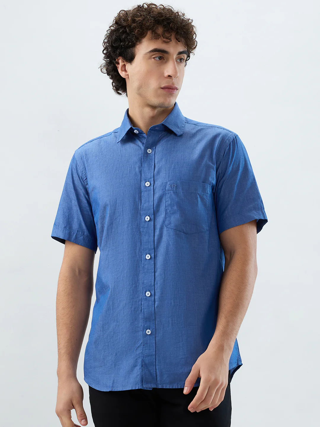 Colorplus Men Blue Solid Regular Fit Cotton Casual Shirt