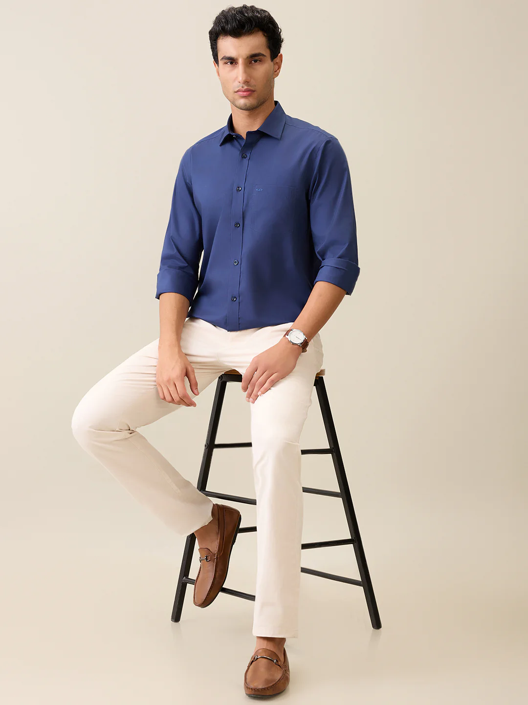 Colorplus Men Blue Solid Regular Fit Cotton Shirt - Image 6