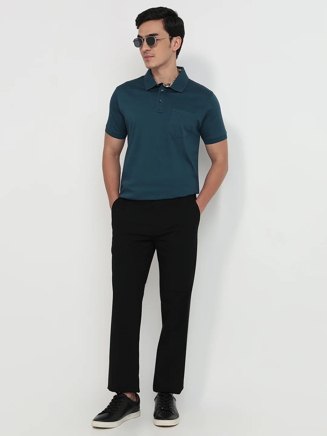 Colorplus Men Blue Solid Regular Fit Cotton T-Shirt - Image 5