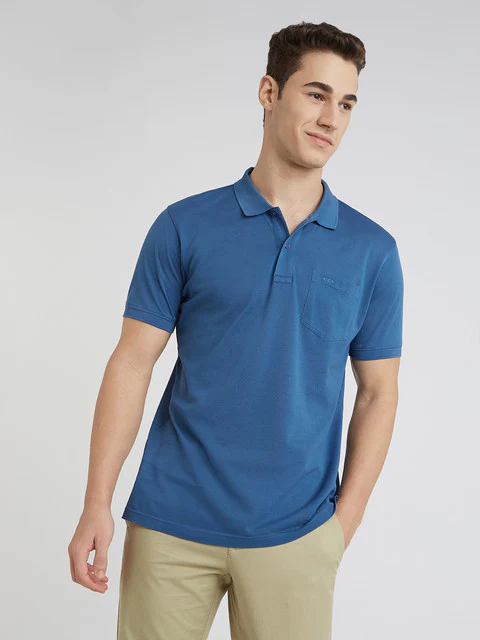 Colorplus Men Blue Solid Regular Fit Cotton T-Shirt