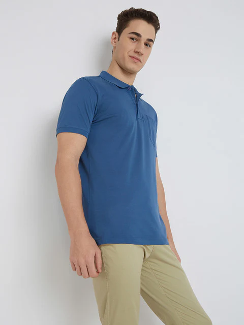 Colorplus Men Blue Solid Regular Fit Cotton T-Shirt - Image 2
