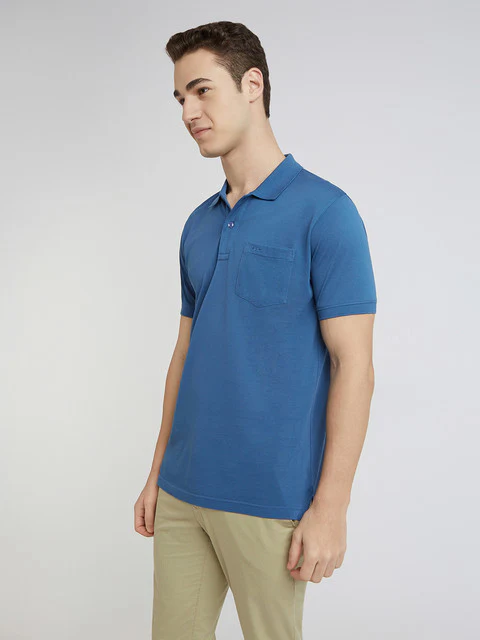 Colorplus Men Blue Solid Regular Fit Cotton T-Shirt - Image 3
